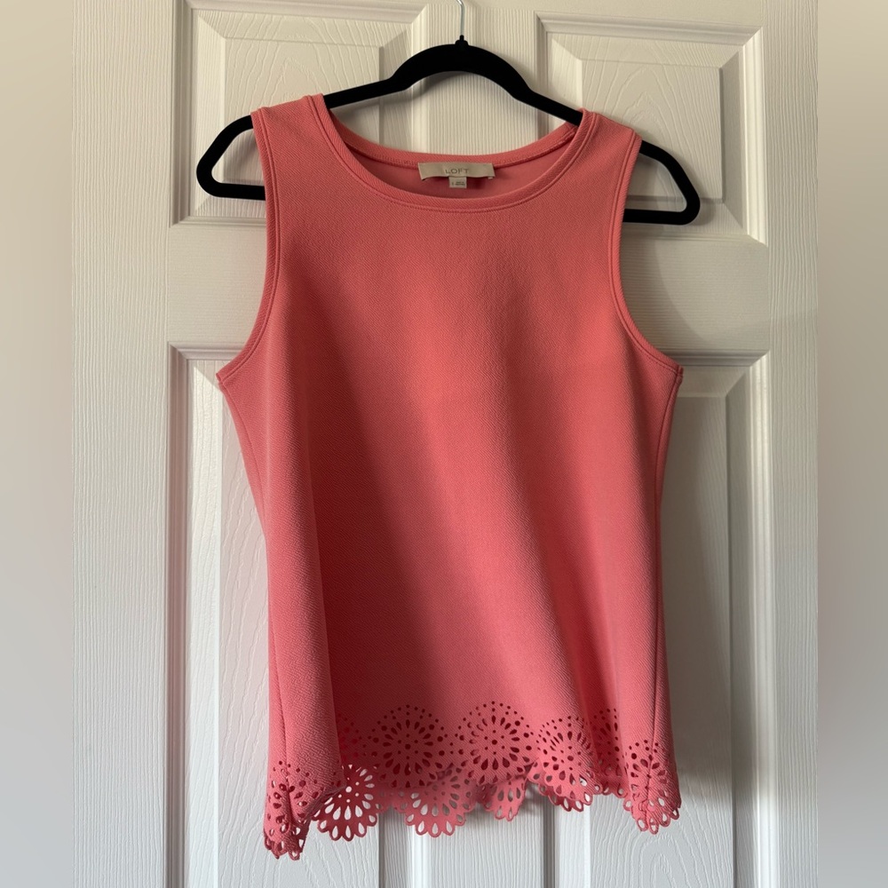 LOFT Coral Sleeveless Tank with Laser Cutout Hem